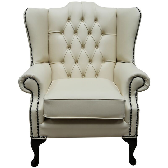 Chesterfield Bloomsbury Flat Wing Queen Anne High Back Wing Chair Cream Leather