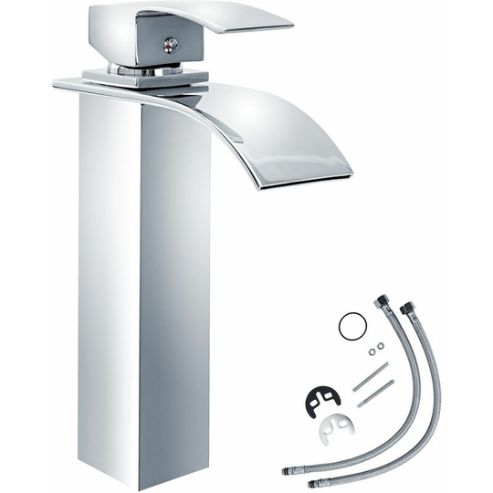 Tectake - Faucet waterfall curved high - bathroom sink tap, faucet tap, bath and sink tap - grey