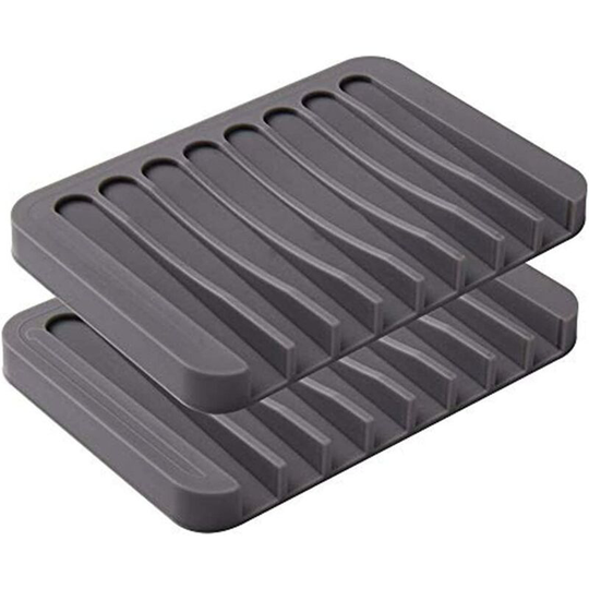 2PCS Soap Dish Holder, Premium Silicone Soap Dishes for Shower Bathroom Kitchen Sinks, Soap Tray Saver Drainer, Self-draining Waterfall, Non-Slip