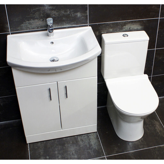 650mm Vanity Basin Sink Unit + Choice Of Rimless Toilet Bathroom Suite Set + Tap, Open Back Toilet-Without Tap