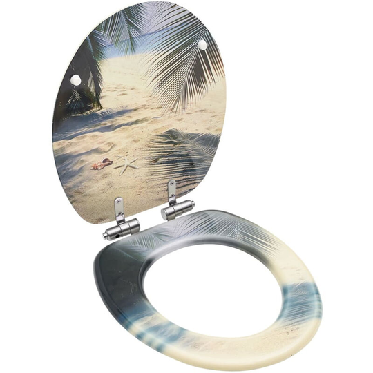 Wc Toilet Seat with Soft Close Lid mdf Beach Design