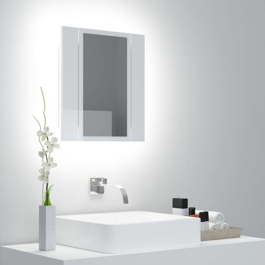 Led Bathroom Mirror Cabinet High Gloss White 40x12x45 cm