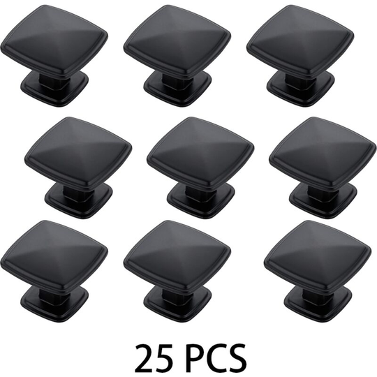 25 Pack 1.5 Inch Square Matte Black Kitchen Cabinet Knobs for Dresser Drawer Cabinet, Drawer Pulls, Cabinet Door Cupboard Drawer Pulls