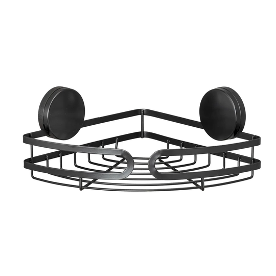 WENKO Static-Loc® Plus Corner Shelf Pavia Black, Bathroom Shelf, Fixing Without Drilling