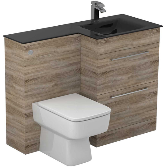Venice Square Anthracite Glass 1100mm Right Hand 2 Drawer Bordalino Oak Vanity Unit Toilet Suite - Bordalino Oak