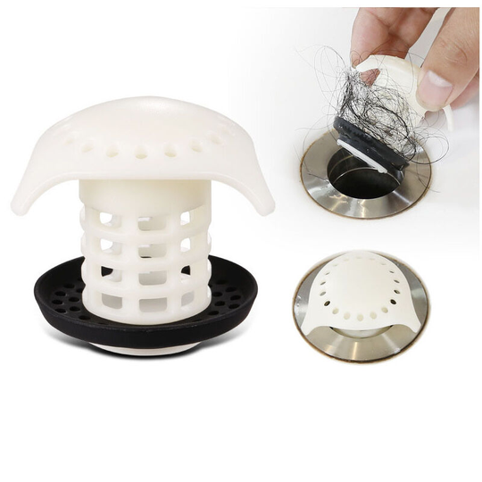 Litzee - Set of 2 hair grabbers for bathtub, sink, shower strainer, white, drain sizes from 3.17 to 4.45 cm