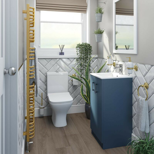 Orchard - Lea ocean blue floorstanding vanity unit 420mm and Derwent square close coupled toilet suite - Blue
