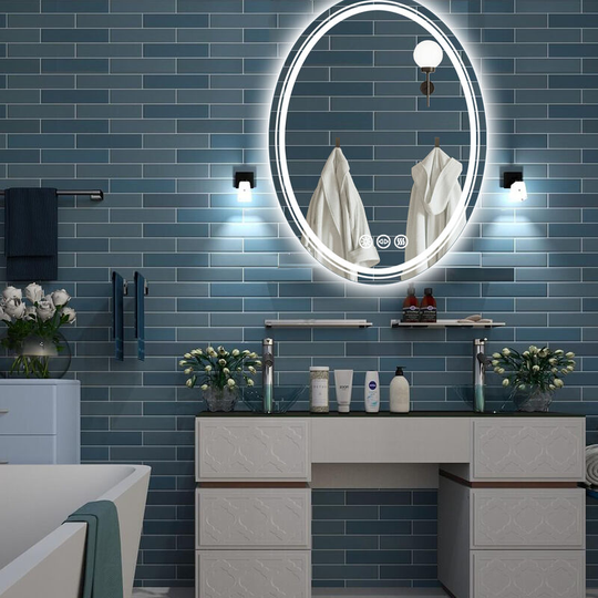 Backlit Oval Bathroom Mirror Illuminated led Touch Control Antifog Pad Wall Hung, 800x600mm