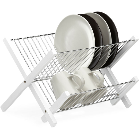 Relaxdays - Stainless Steel Dish Drainer, 3-Tiers, Foldable, Compact Drying Stand, HxWxD: 25.5 x 39 x 30 cm, White