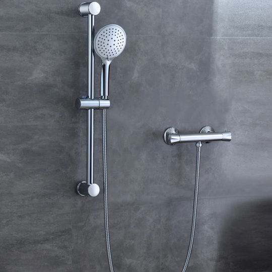 Bathroom Shower Mixer Thermostatic Chrome Exposed Valve Round Set