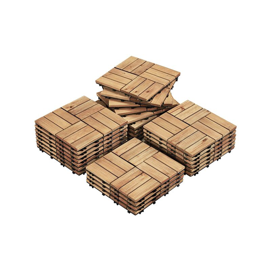 Yaheetech 27pcs Wooden Floor Tiles Interlocking Deck Tiles, Natural Wood - natural wood
