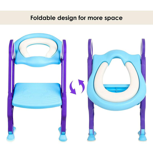 Homfa - Potty Training Toilet Seat Anti-Slip, Foldable with Step Stool Ladder for Toilets 38-42cm,Sturdy(up to 75kg), Suitable for 1-7 Kids (Blue)