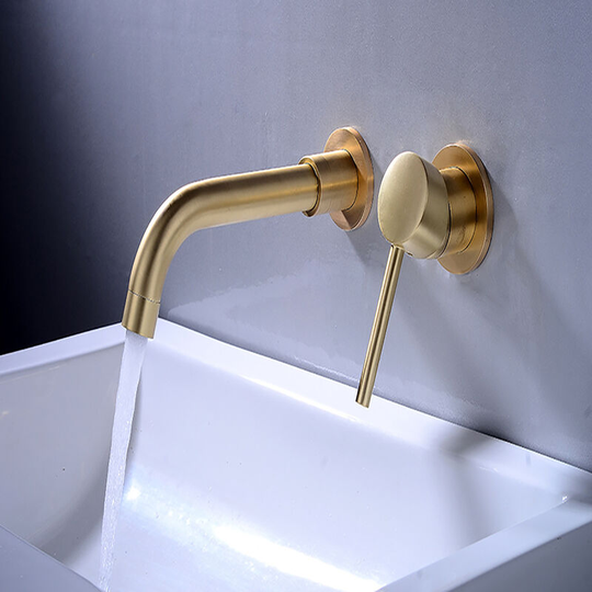 Brass Bathroom Sink Faucet, Wall Mounted, Brushed Gold