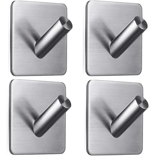 4 Pieces Adhesive Hook, 8kg Max Stainless Steel Bathroom Wall Hook, Towel Bar With Adhesive Tape, Home and Office, Self-Adhesive - 3 Soekavia