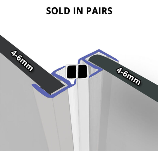Magnetic Shower Seal for Screens or Doors | Fits 4, 5 or 6mm Glass | Sold as Pairs | MAG019 (200cm) - Clear