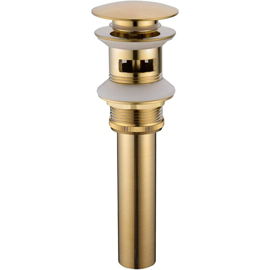 Bathroom Tub Sewage Drain in Gold Brushed Brass Modern Push and Click Ratchet Plug with Overflow Slot