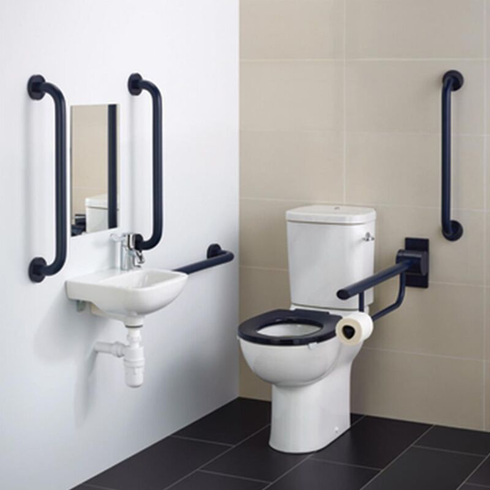 Armitage Shanks Contour 21+ Doc m Pack with Close Coupled Toilet and Blue Rail - Left Handed