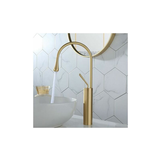 Modern High Basin Mixer Tap - Brushed Gold