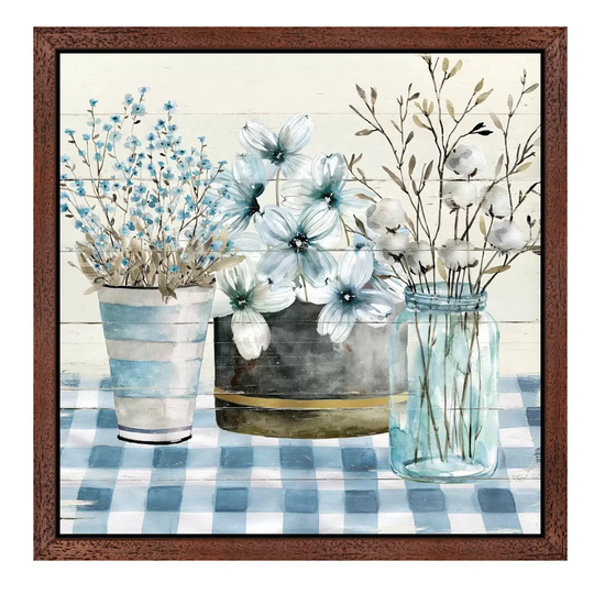 'Blue Farmhouse' by Carol Robinson - Floater Frame Painting Print on Canvas