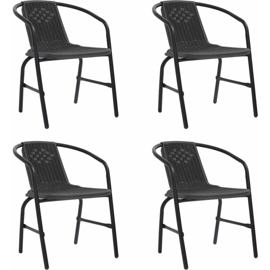 Garden Chairs 4 pcs Plastic Rattan and Steel 110 kg Vidaxl Black
