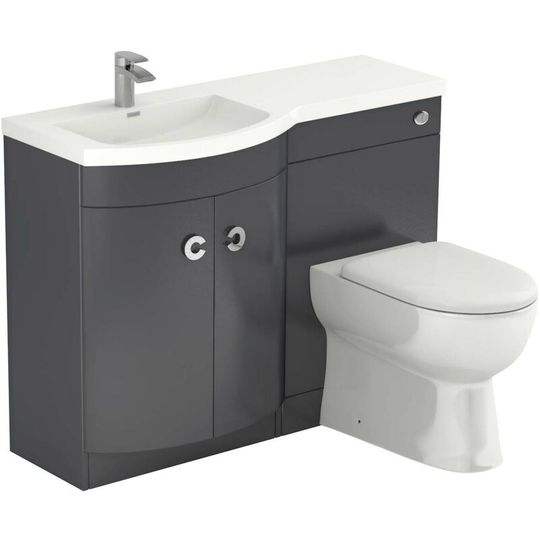 Wholesale Domestic - Paris Gloss Grey 1100mm Left Hand Curved 2 Door Vanity Unit Toilet Suite - Grey Gloss