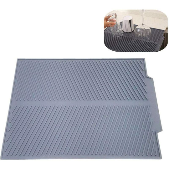 Bearsu - Self-draining silicone drying mat. 17 x 13 inches 0.71 lbs - Slanted Silicone Dish and Glassware Tray in Gray - Dishwasher, Heat Resistant