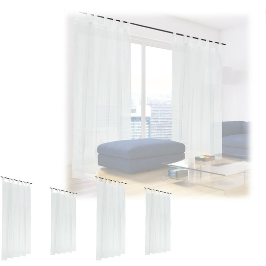 Set of 6 Relaxdays Curtains, HxW: 245 x 140 cm, Semi-transparent, Decorative, Living Room & Bedroom, with Loops, White