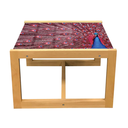 Peacock Coffee Table, Male Displays His Plumage Majestic Surreal Wildlife Themertwork, Acrylic Glass Center Table With Wooden Frame For Offices Dorms