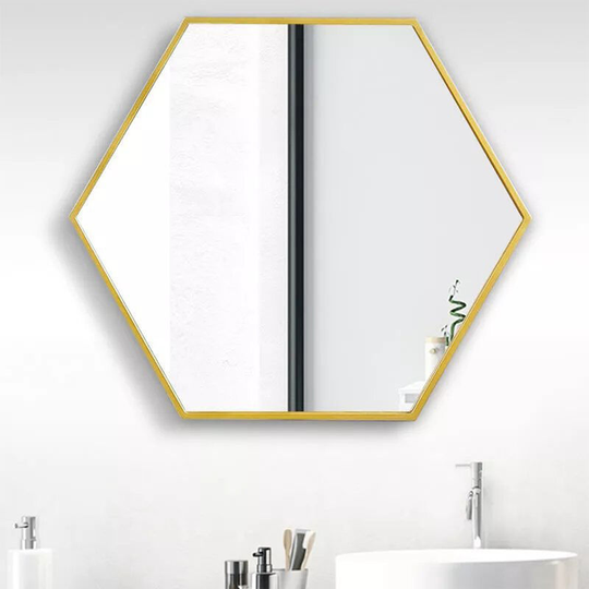 Gold Wall Mounted Modern Hexagon Vanity Mirror for Bathroom - Livingandhome