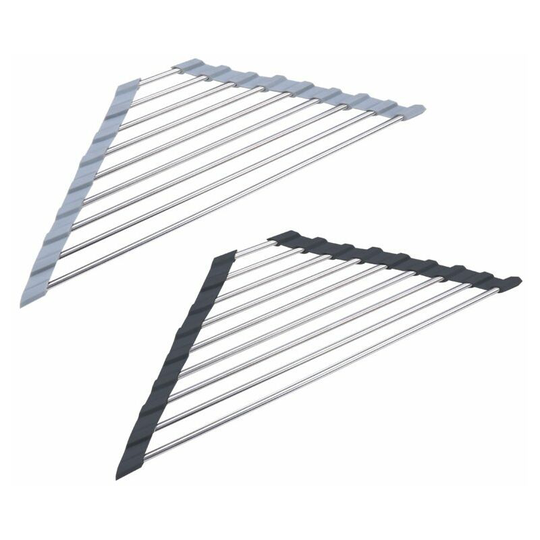 Perlerare - Dish Rack, Dish Rack, Draining Mat, Stainless Steel Triangular Folding Dish Rack for Kitchen Sink - Non-Slip, Gray and Black