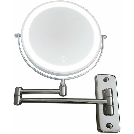 Double Sided 1X/10X Magnifying Mirror with Lights 360 Degree Rotating Lighted Cosmetic Mirror 8.5 inch Chrome Mirror with ledled Wall Mounted Makeup