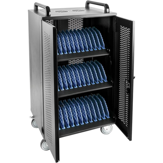 Rackmatic - Charging and transport cabinet for 36 tablets and laptops black with 40 schuko on 4 strips