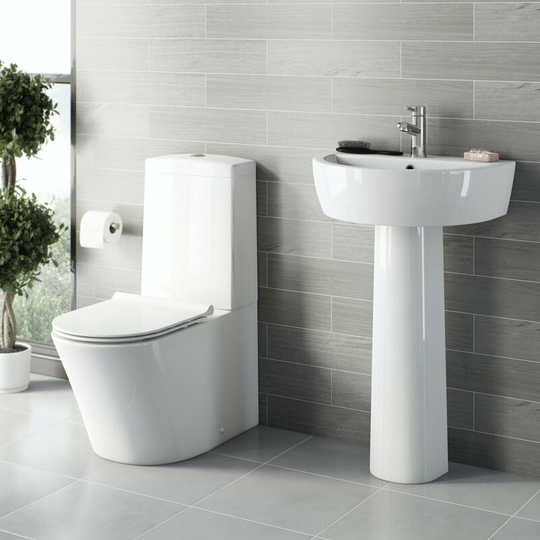 Tate cloakroom suite with pedestal basin 550mm - White - Mode