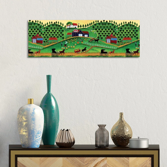 Primitive Apple Cider Makers Border by Cheryl Bartley - Panoramic Graphic Art Print on Canvas