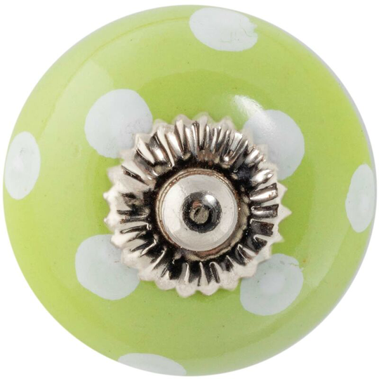 Round Ceramic Cabinet Knob - Green Spot - Nicola Spring