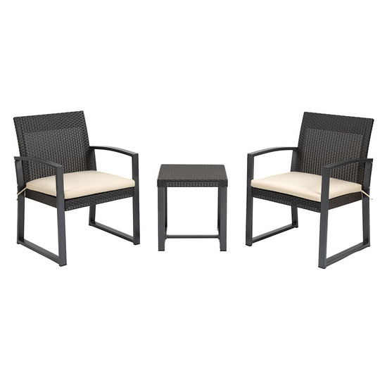Patio pp Rattan Style Garden Bistro Set, Armchairs & Tea Table Set - Brown - Outsunny