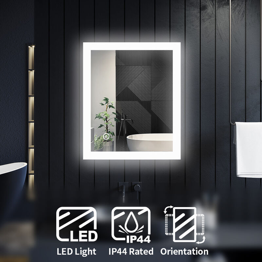 ELEGANT 4mm Copper-Free Silver Mirror Horizontal Vertical Bathroom Mirror 600x500mm with Aluminium Alloy Framed
