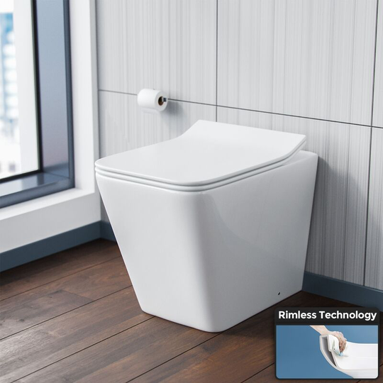 Neshome - Elora Back To Wall Rimless wc Toilet Pan & Soft Close Seat + Concealed Cistern