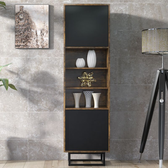 Loft Retro Industrial Display Cabinet Sideboard Vintage Oak Cabinet Cupboard - oak & black