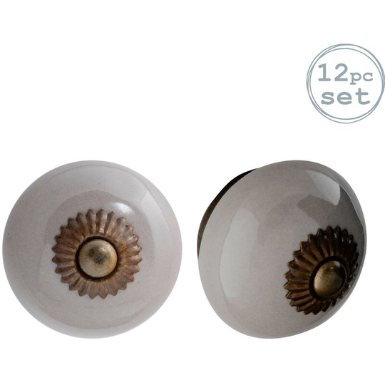 Round Ceramic Cabinet Knobs - Grey - Pack of 12 - Nicola Spring