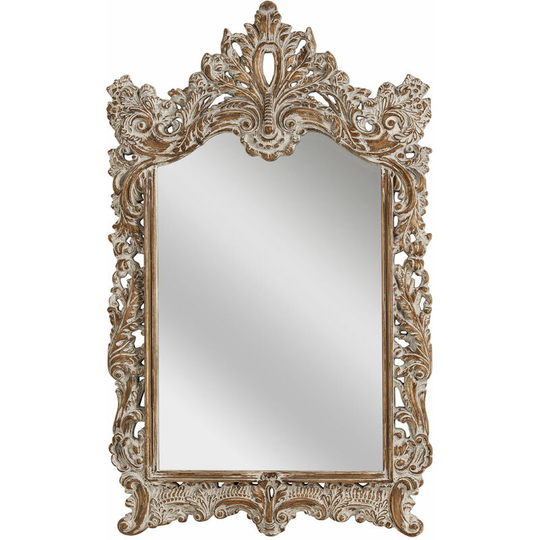 Extravagant Style Dusty White Finish Wall Mirror For Bedroom / Hallway / Living Room Luxurious and Fancy Antiquated Look 86 x 4 x 144 - Premier