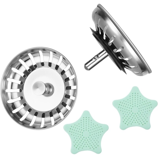 Perlerare - 80mm kitchen sink strainer, 2 kitchen sink stoppers with 2 drains, thickened 304 stainless steel universal kitchen sink strainer