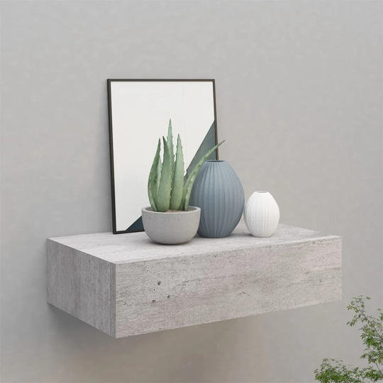 August Grove Wall-Mounted Drawer Shelf Concrete Grey 40X23.5X10cm MDF