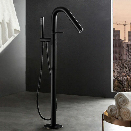Kroos - Contemporary freestanding bathtub faucet with floor mounting and hand shower Black