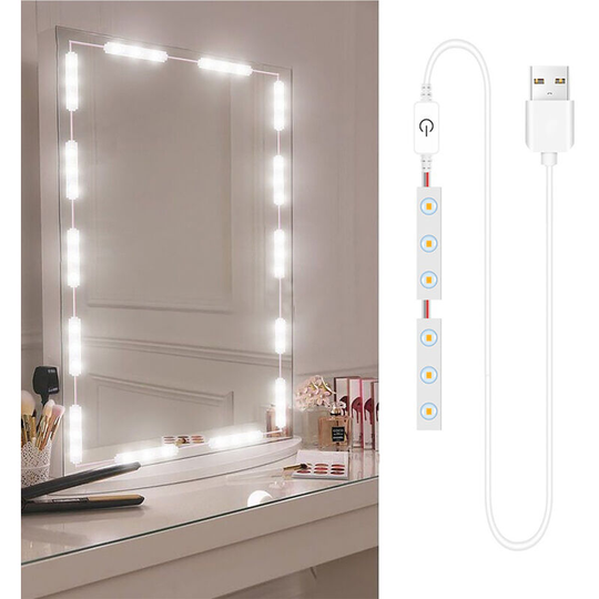 Asupermall - led Makeup Mirror Lights 6LEDs Dimmable Touch Control Vanity Mirror Lights Bathroom Mirror Light with usb Cable led Strip Lights