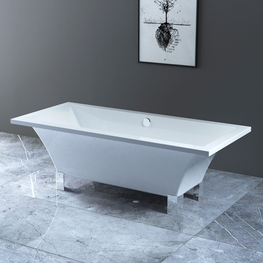 NRG - Traditional Square Freestanding Bath Bathroom Acrylic White Bathtub with Chrome Aluminium Feet 1700 x 750mm