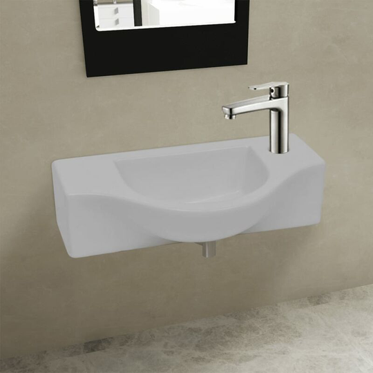 Ceramic Bathroom Sink Basin with Faucet Hole White - White