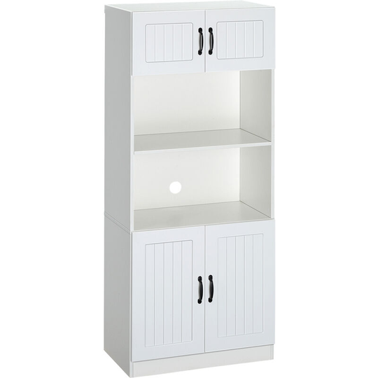 Kitchen Storage Cabinet, Cupborad with 5-tier Shelving 4 Doors, White - White - Homcom