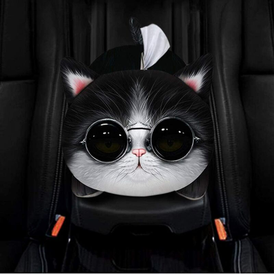 Car Tissue Holder, Cartoon Tissue Box, Plush Tissue Organizer Paper Holder for Car, Home, Bedroom, Living Room (Cat in Glasses), 3D Cute Cartoon Pet