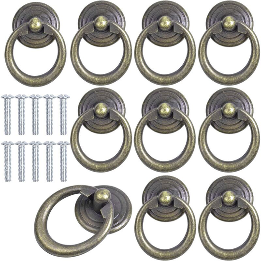 Perlerare - 10 Pcs Vintage Drawer Pull Ring Handle Cabinet Pull Zinc Alloy Round Drawer Ring Knobs Antique Drop Ring Handle for Cupboard Cabinet